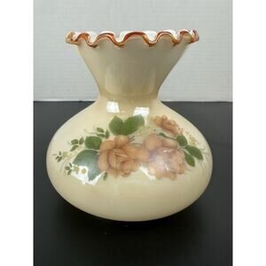 VTG 4.5" Tall Hurricane Glass Lamp Shade Cover Hand Painted Roses W/Crimped Edge